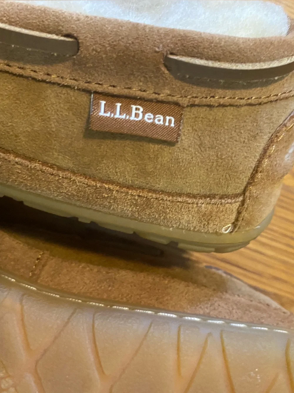 L.L. Bean Kids Tan Suede Shearling-Lined Moccasin Slippers
